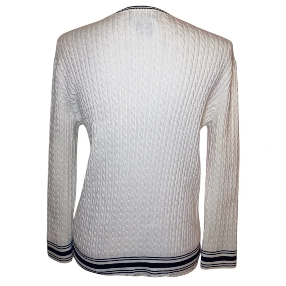 LAUREN RALPH LAUREN Cable Knit Cardigan-Vintage-Green Label-White/Black Size Med - Picture 4 of 9